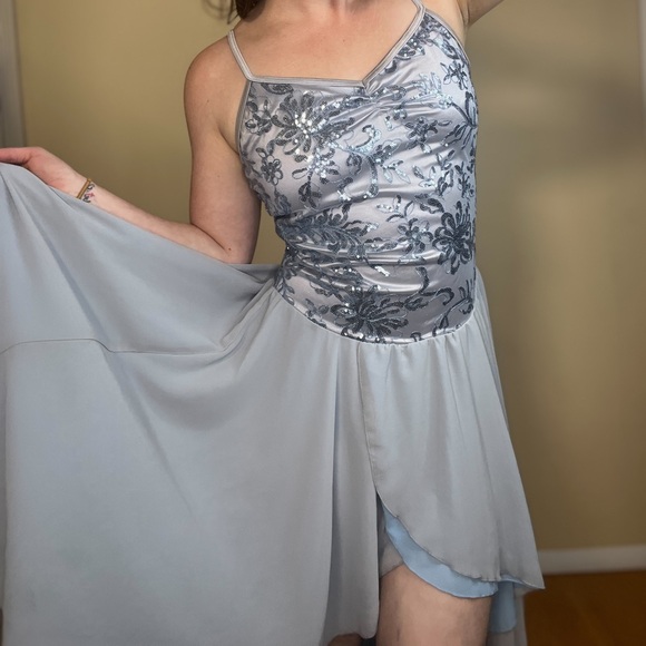 Weissman Sequin Floral High-Low Georgette Dress Dance Costume Adult Large Blue - Picture 7 of 13
